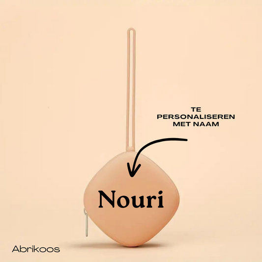 Vierkant siliconen tasje abrikoos gepersonaliseerd