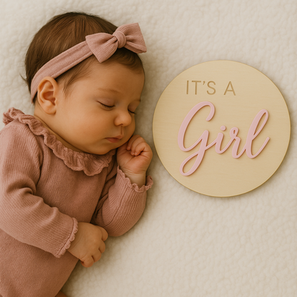 Aankondigingsbordje It's a Girl licht roze