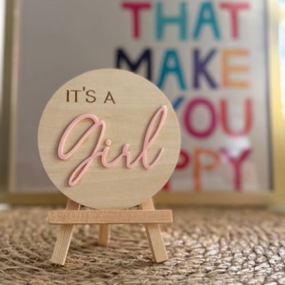 Aankondigingsbordje It's a Girl licht roze