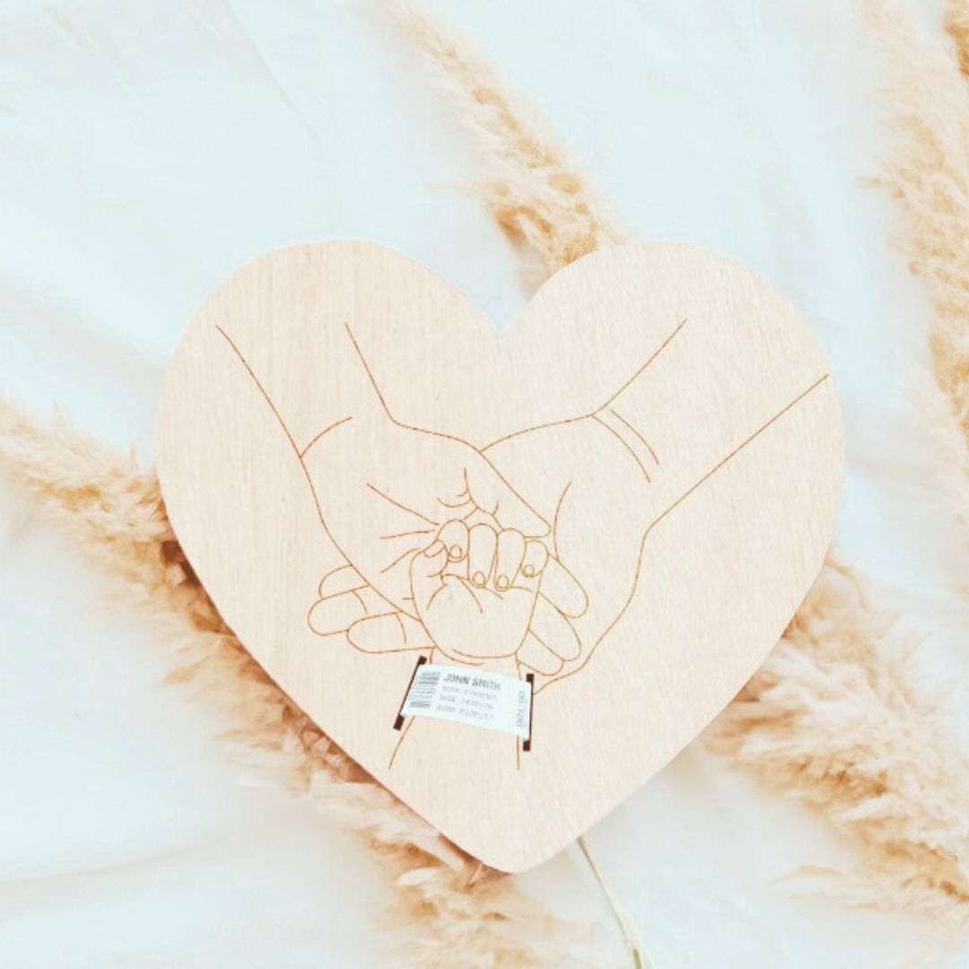 Bewaarbordje ziekenhuisbandje hout hart