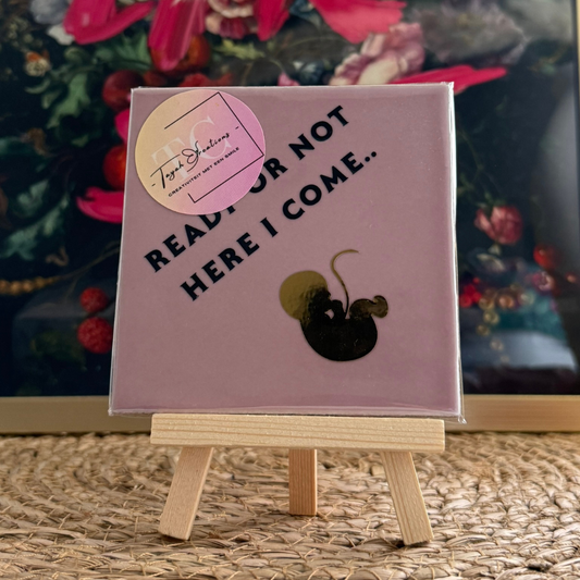 roze mozaiek tegeltje met opdruk kraamcadeau